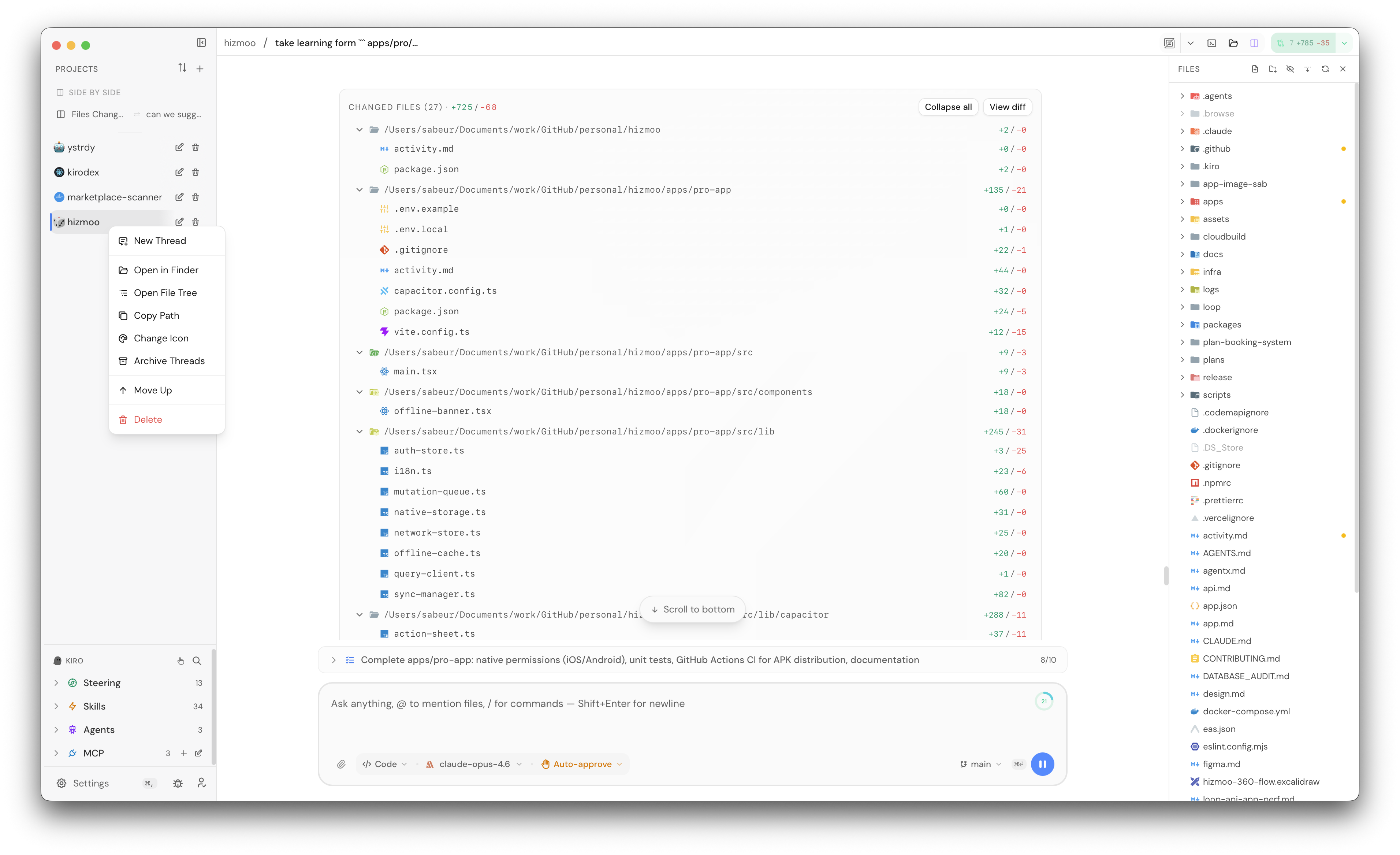 Kirodex dark mode